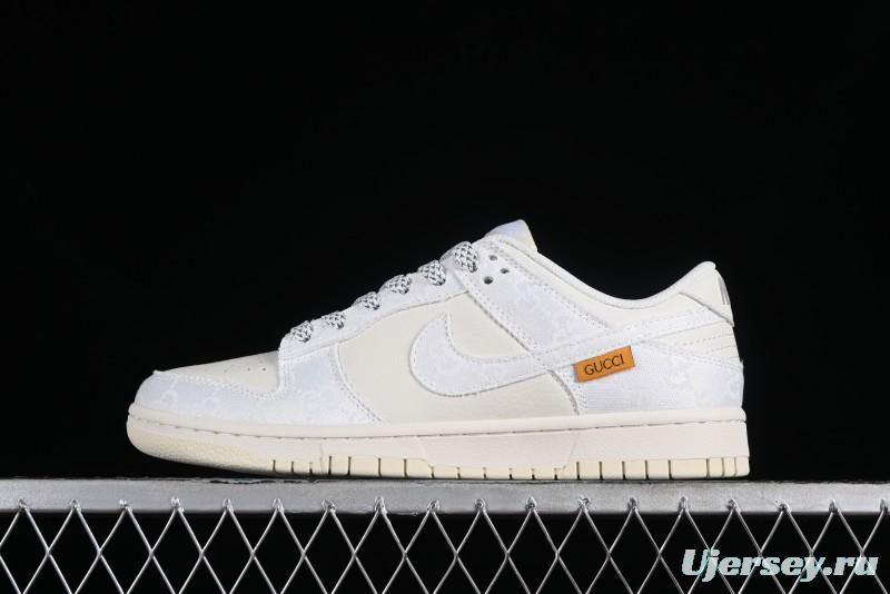 Nike SB Dunk Low Gucci Collaboration - Silver White Pattern Anniversary High-End Custom Low-Top Casual Sneakers BB9676-312