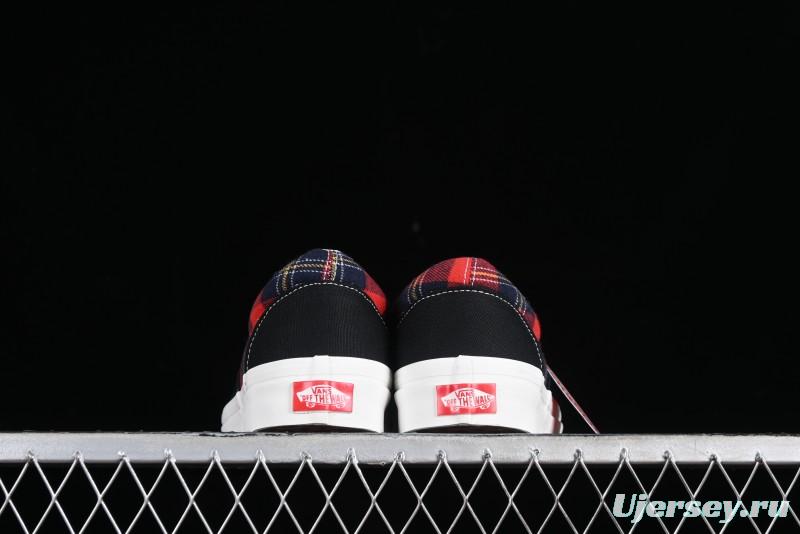 Vans Era Low-Top Skate Shoes with Black Canvas and Red Scottish Plaid Checkered Design - VN0A2RR1QWP