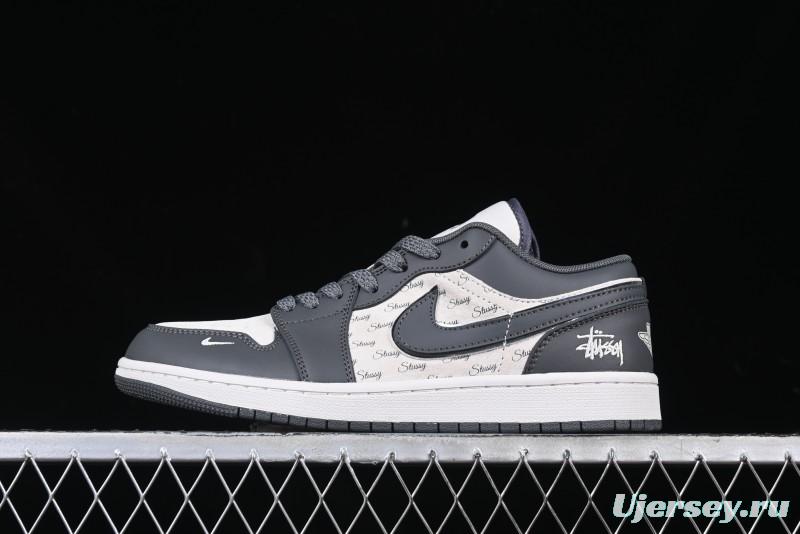 Nike Air Jordan 1 Low Stussy Collaboration - Signal Black Retro Basketball Shoes - XX3318-966