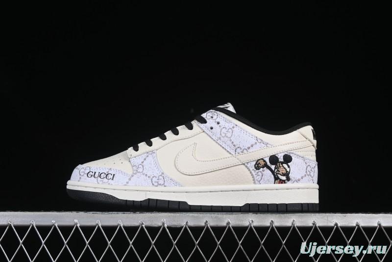 Nike SB Dunk Low Gucci Collaboration Mickey Hidden Pattern White Swoosh Anniversary High-End Custom Low-Top Casual Sneakers - LW1818-112