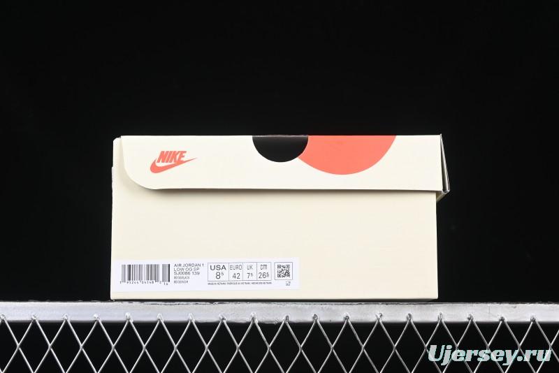 Nike Travis Scott x Fragment Design x Air Jordan 1 Low OG SP AJ1 Stussy Collaboration - Black Hook Dual-Tone Drawstring Low-Top Casual Sneakers - SJ0086-139