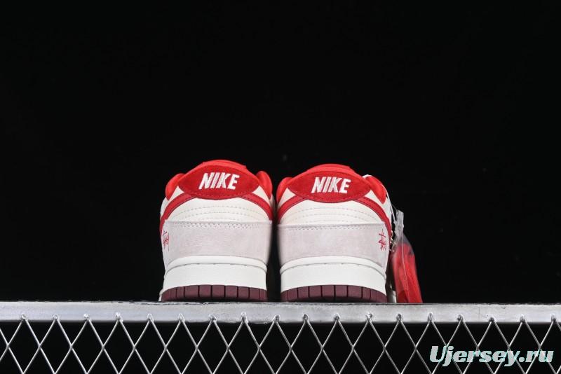 Nike SB Dunk Low Stussy Anniversary Edition Custom Sneakers with Red Swoosh - KK1333-021