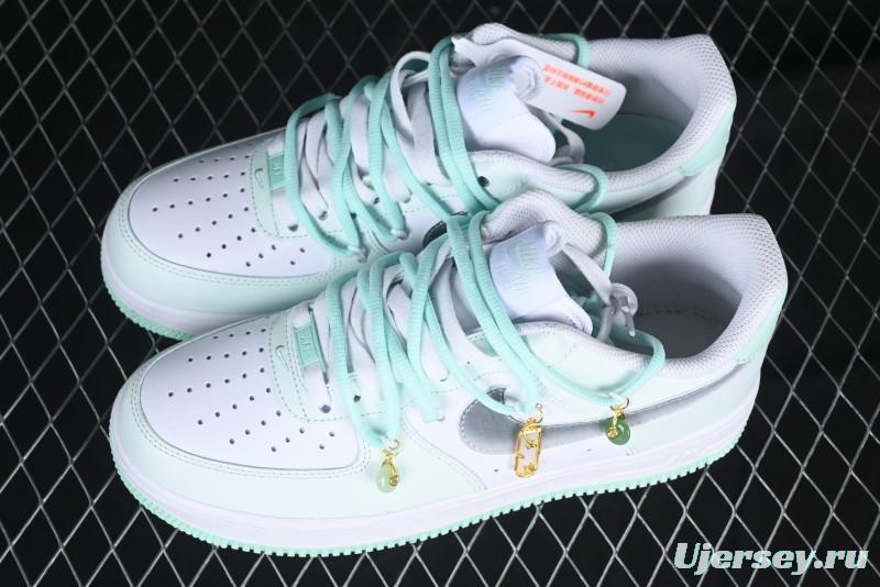 Nike Air Force 1 '07 Low Gold-Inlaid Jade Casual Sneakers with Strap - XV7981-476