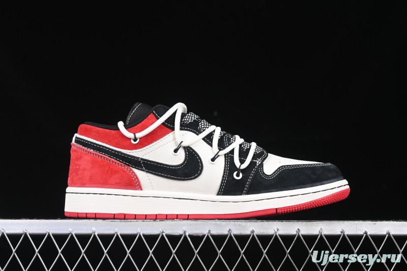 Nike Air Jordan 1 Low Stussy Collaboration - Black Red Custom High-End Retro Basketball Shoes - SJ9950-048