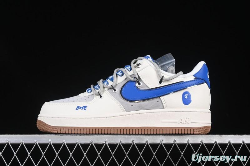 Nike Air Force 1 '07 Low Bape Collaboration Beige Blue Gum Pull Tab Casual Sneakers - SJ1198-112