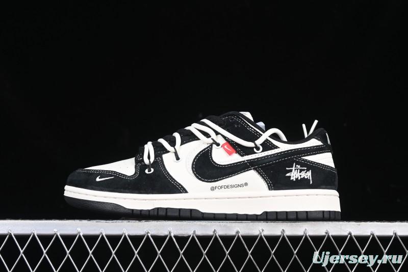 Nike SB Dunk Low Stussy Collaboration Strap Embroidered Black Swoosh Anniversary Custom Low-Top Casual Skate Shoes - YX5066-241