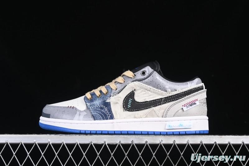 Nike Air Jordan 1 Low Retro Basketball Shoes Panda Prank Surf Fishing Overfishing Blue Brown Gray - 553558-140