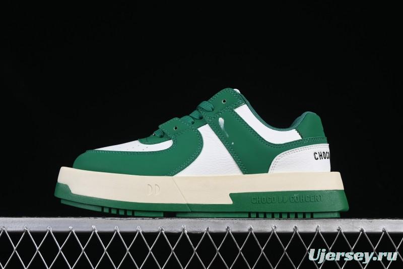 Choco Concert Leather Round Square Asymmetric Fashion Sneakers White Green - AJE5