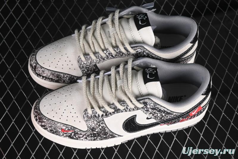 Nike SB Dunk Low Year of the Snake Series Snake Scale Black Swoosh Custom Low-Top Casual Skate Shoes - YX5066-272