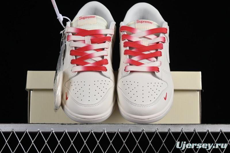 Supreme x Nike SB Dunk Low Anniversary Custom White Red Colorway Low-Top Casual Skate Shoes - BB8657-107
