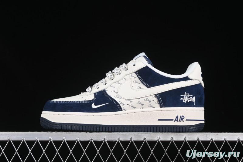 Nike Air Force 1 '07 Low Stussy Collaboration Dark Blue Suede White Swoosh Low-Top Casual Sneakers - XZ6188-673