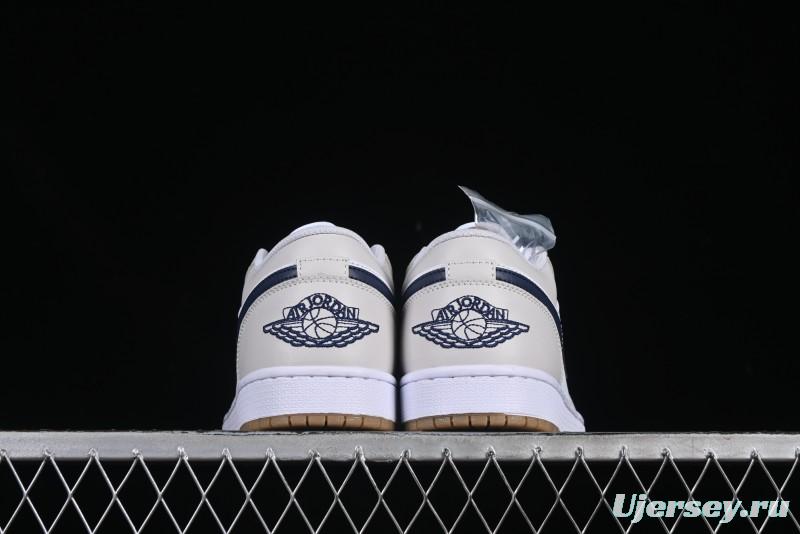 Nike Air Jordan 1 Low AJ1 Casual Sneakers with Cream and Blue Accents - 553558-146