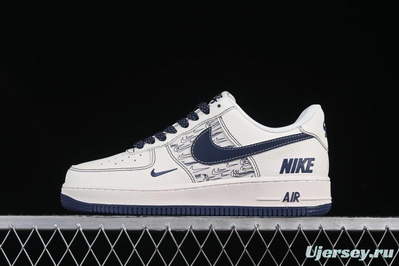 Nike Air Force 1 'Wave Swoosh' Edition – White & Navy**