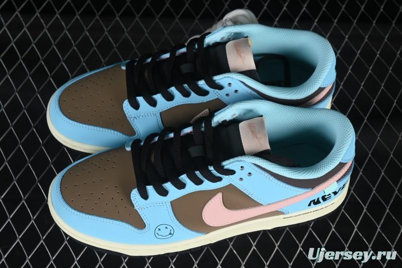 Nike SB Dunk Low Smiley Blue Brown Anniversary Custom Low-Top Casual Skate Shoes - MU0232-366