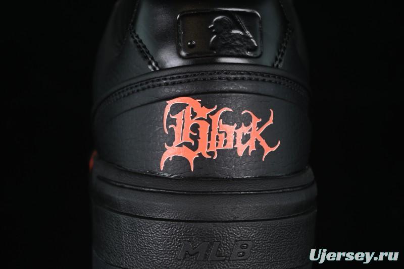 NY Yankees Black Leather Sneakers – Bold Orange Logo Edition