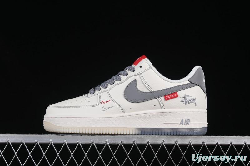 Nike Air Force 1 '07 Low Stussy Collaboration Dual-Tone Grey Swoosh Casual Sneakers - HH7518-037