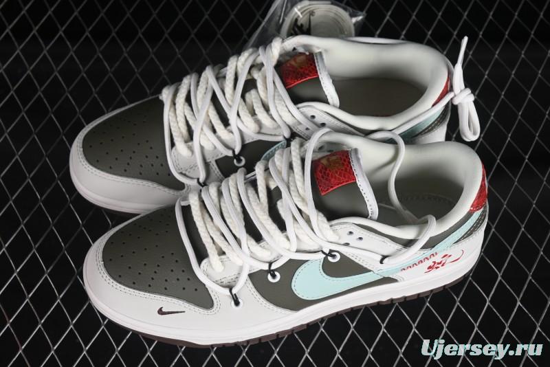 Nike SB Dunk Low Year of the Snake Special Edition with Strap Gray Green Blue Swoosh Anniversary Custom Low-Top Casual Skate Shoes - YX5066-289