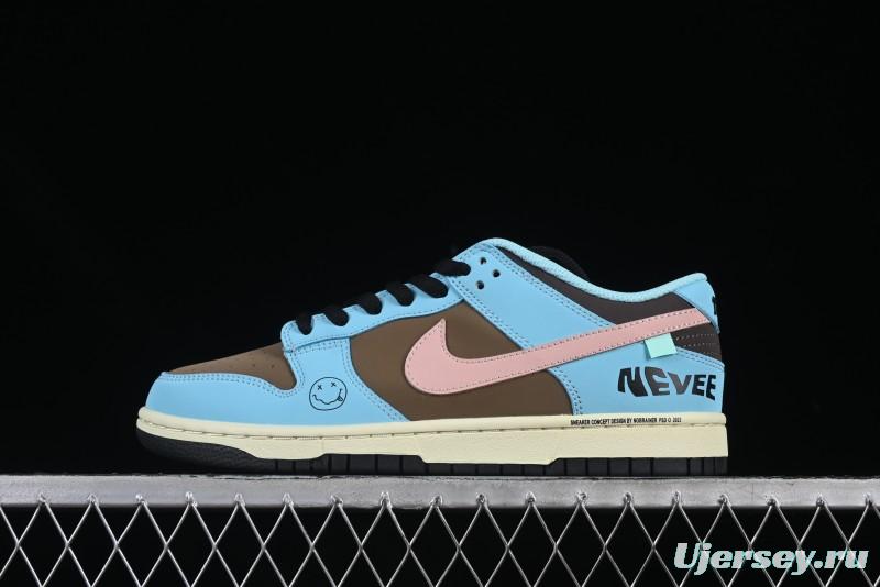 Nike SB Dunk Low Smiley Blue Brown Anniversary Custom Low-Top Casual Skate Shoes - MU0232-366