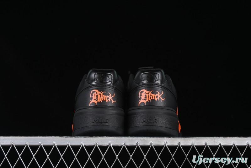 NY Yankees Black Leather Sneakers with Bold Orange Logo