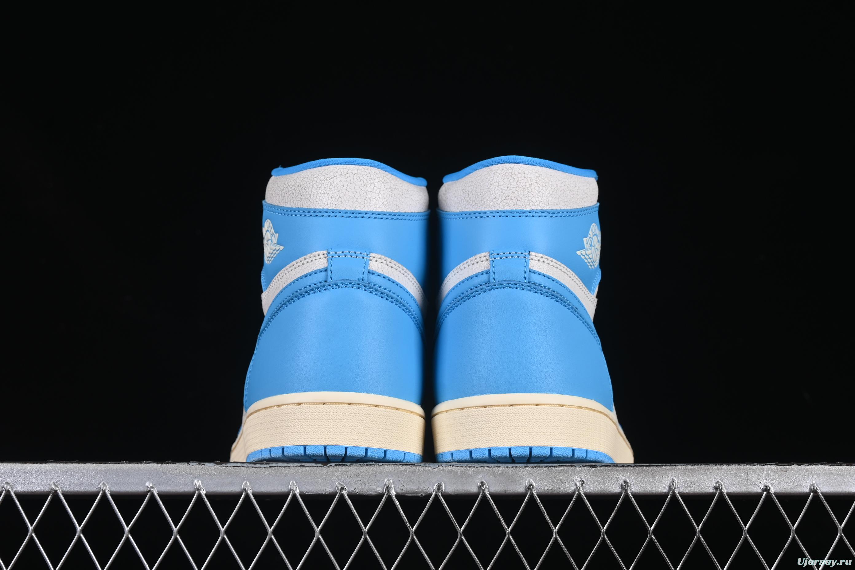 Nike Air Jordan 1 High OG "UNC Reimagined" Retro Basketball Shoes with Cracked Leather and Vintage Midsole - DZ5485-402