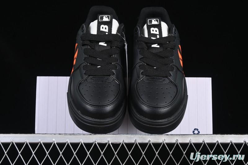 NY Yankees Black Leather Sneakers with Bold Orange Logo