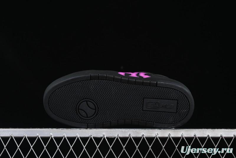 NY Yankees Black Leather Sneakers with Bold Pink Logo