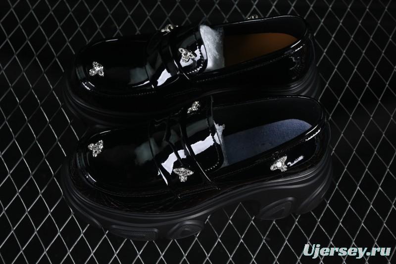 Black Patent Chunky Platform Loafers with Metal Embellishments