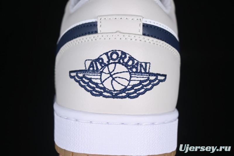 Nike Air Jordan 1 Low AJ1 Casual Sneakers with Cream and Blue Accents - 553558-146