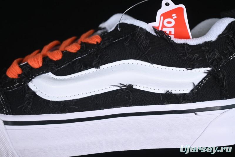 Vans Old Skool Distressed Black Canvas Sneakers with Orange Accents