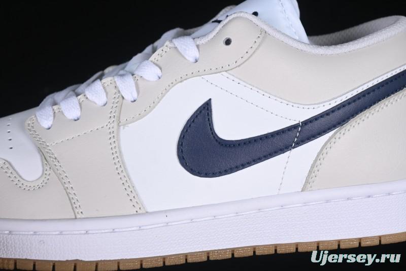 Nike Air Jordan 1 Low AJ1 Casual Sneakers with Cream and Blue Accents - 553558-146