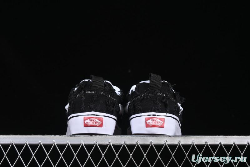 Vans Old Skool Distressed Black Canvas Sneakers with Orange Accents