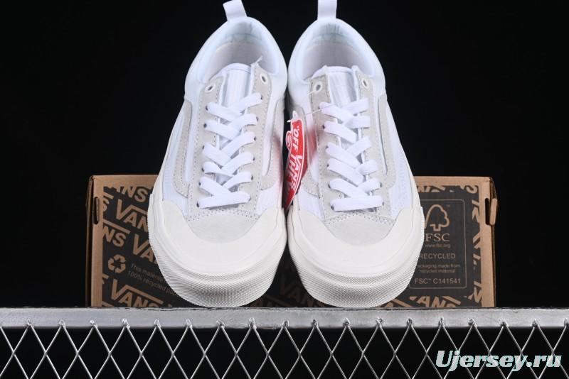 Classic White Low-Top Skate Sneakers with Gray Suede Accents