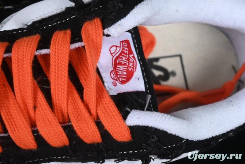 Vans Old Skool Distressed Black Canvas Sneakers with Orange Accents