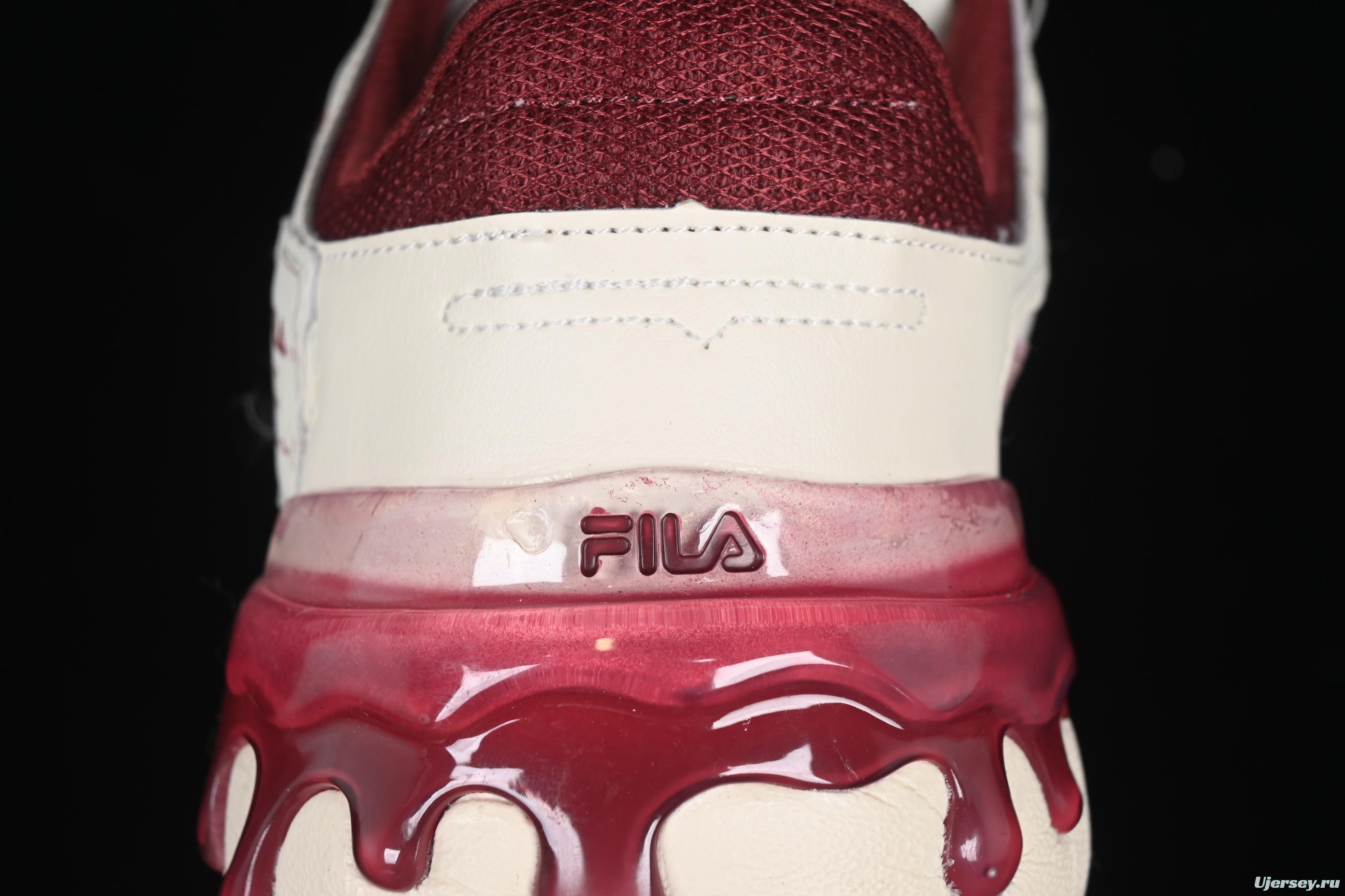 FILA x Artist Series – Limited Edition Drip Detailing Sneakers in Cream & Burgundy