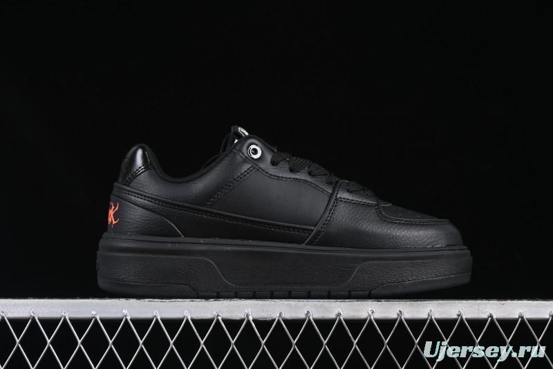 NY Yankees Black Leather Sneakers with Bold Orange Logo