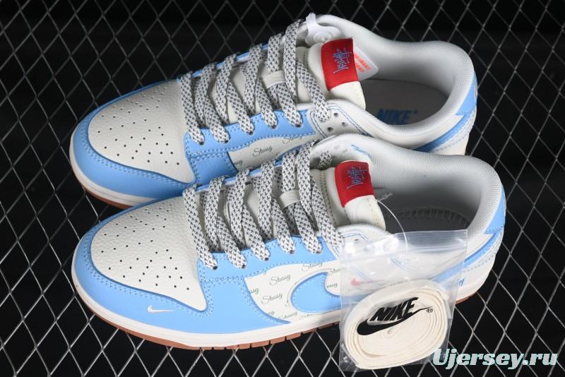 Nike SB Dunk Low Stussy Collaboration Light Blue Gum Low-Top Casual Skate Shoes - XS6089-530