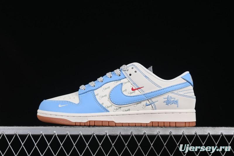 Nike SB Dunk Low Stussy Collaboration Light Blue Gum Low-Top Casual Skate Shoes - XS6089-530