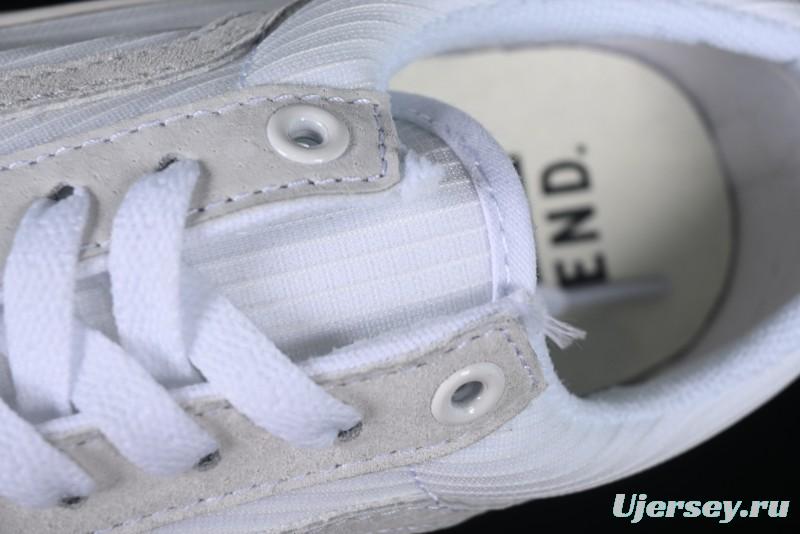 Classic White Low-Top Skate Sneakers with Gray Suede Accents