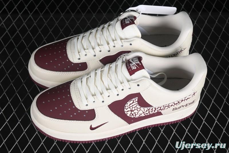 Nike Air Force 1'07 Low Supreme Collaboration Rice Wine Red Casual Sneakers - KK1988-070