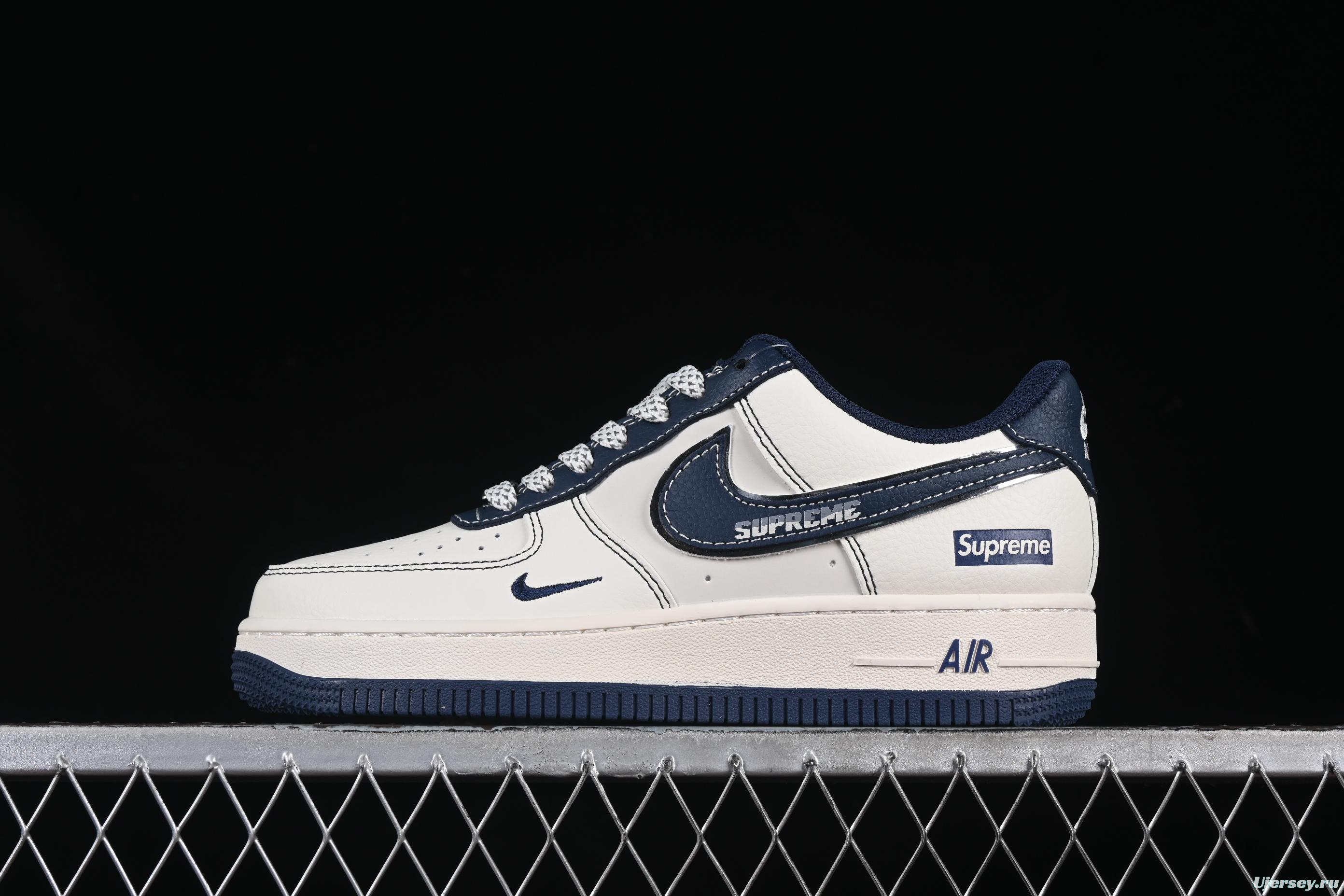 Nike Air Force 1 '07 Low Supreme Collaboration Dark Blue Swoosh Casual Sneakers - XS1958-524