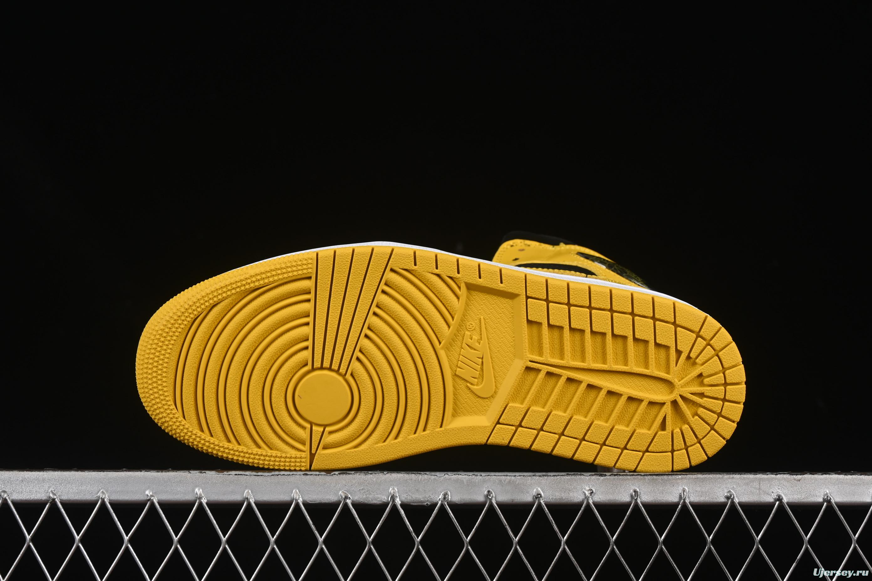 Nike Air Jordan 1 Mid AJ1 Black Yellow Mid-Top Casual Sneakers - HJ6654-071