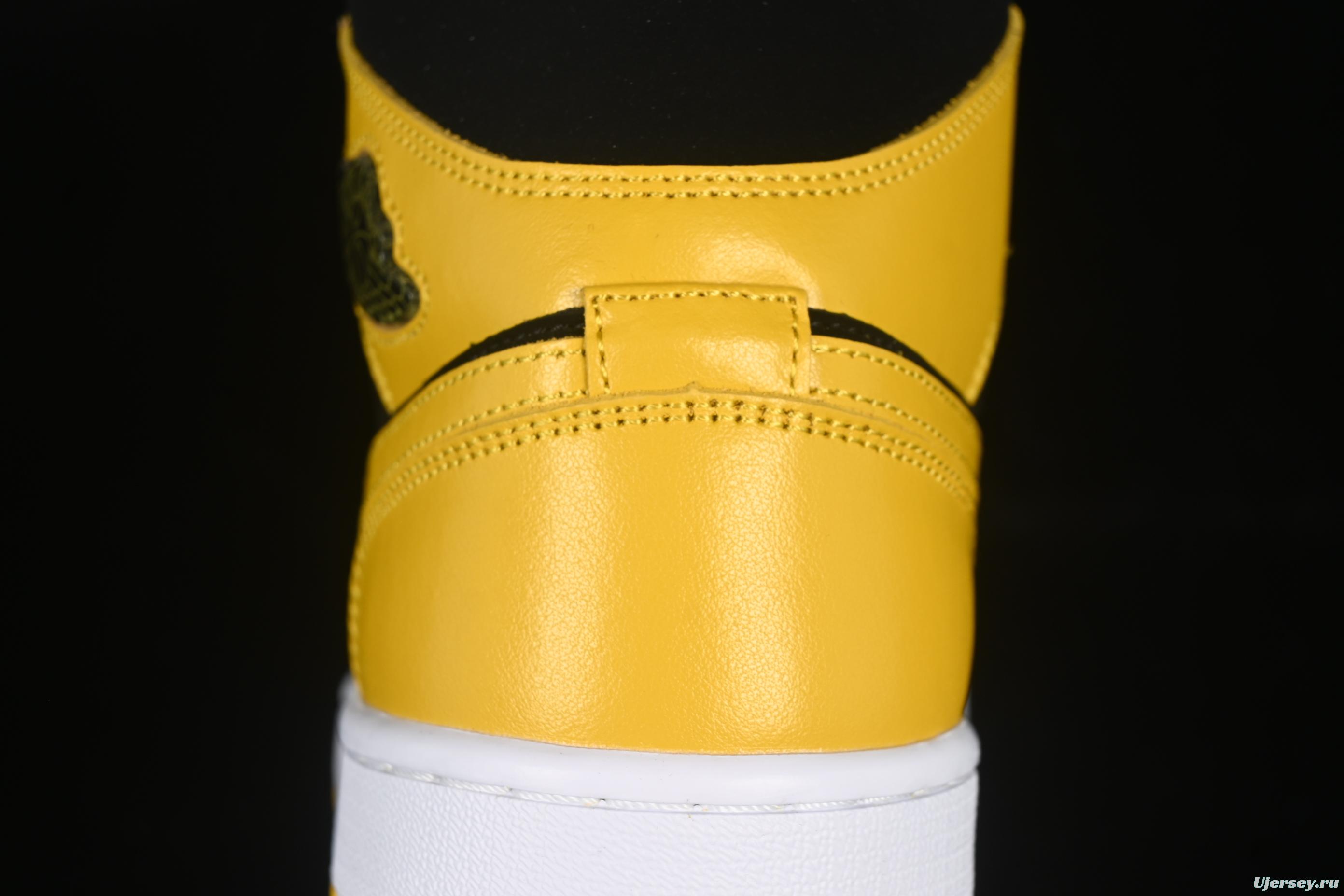 Nike Air Jordan 1 Mid AJ1 Black Yellow Mid-Top Casual Sneakers - HJ6654-071