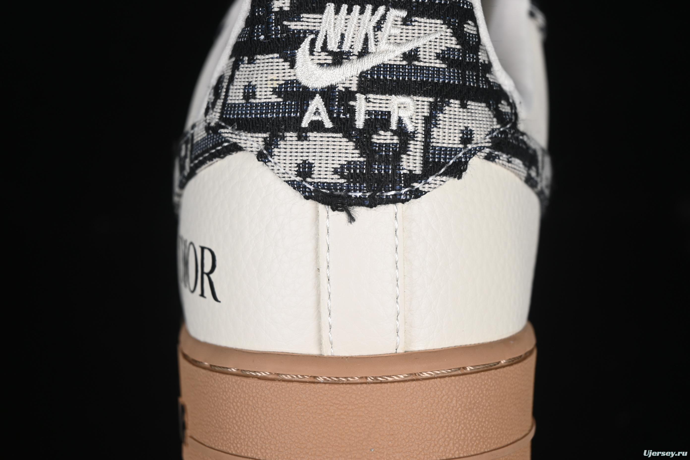 Nike Air Force 1 '07 Low Dior Collaboration Beige Black Grey Stitch Casual Sneakers - KK1988-048