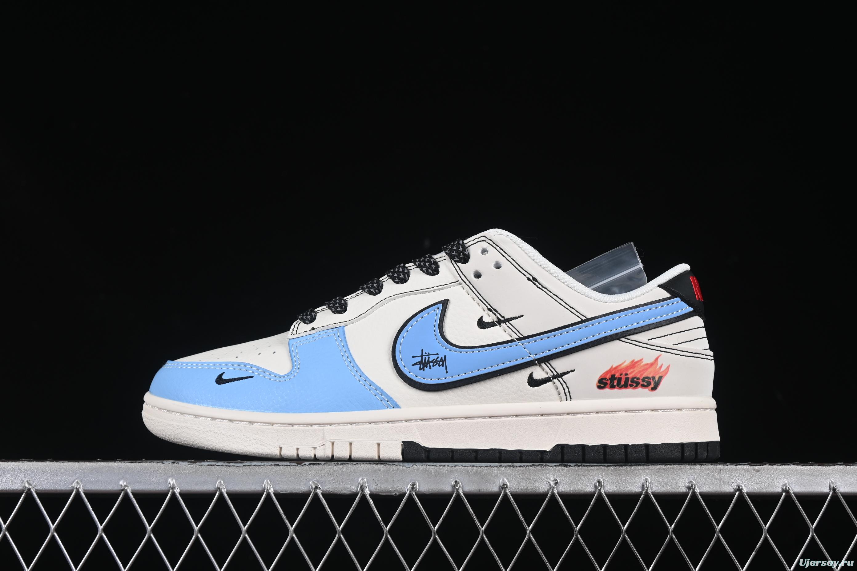 Nike SB Dunk Low Stussy Collaboration Two-Tone Black Blue Anniversary High-End Custom Low-Top Casual Skate Shoes - ZH2598-225