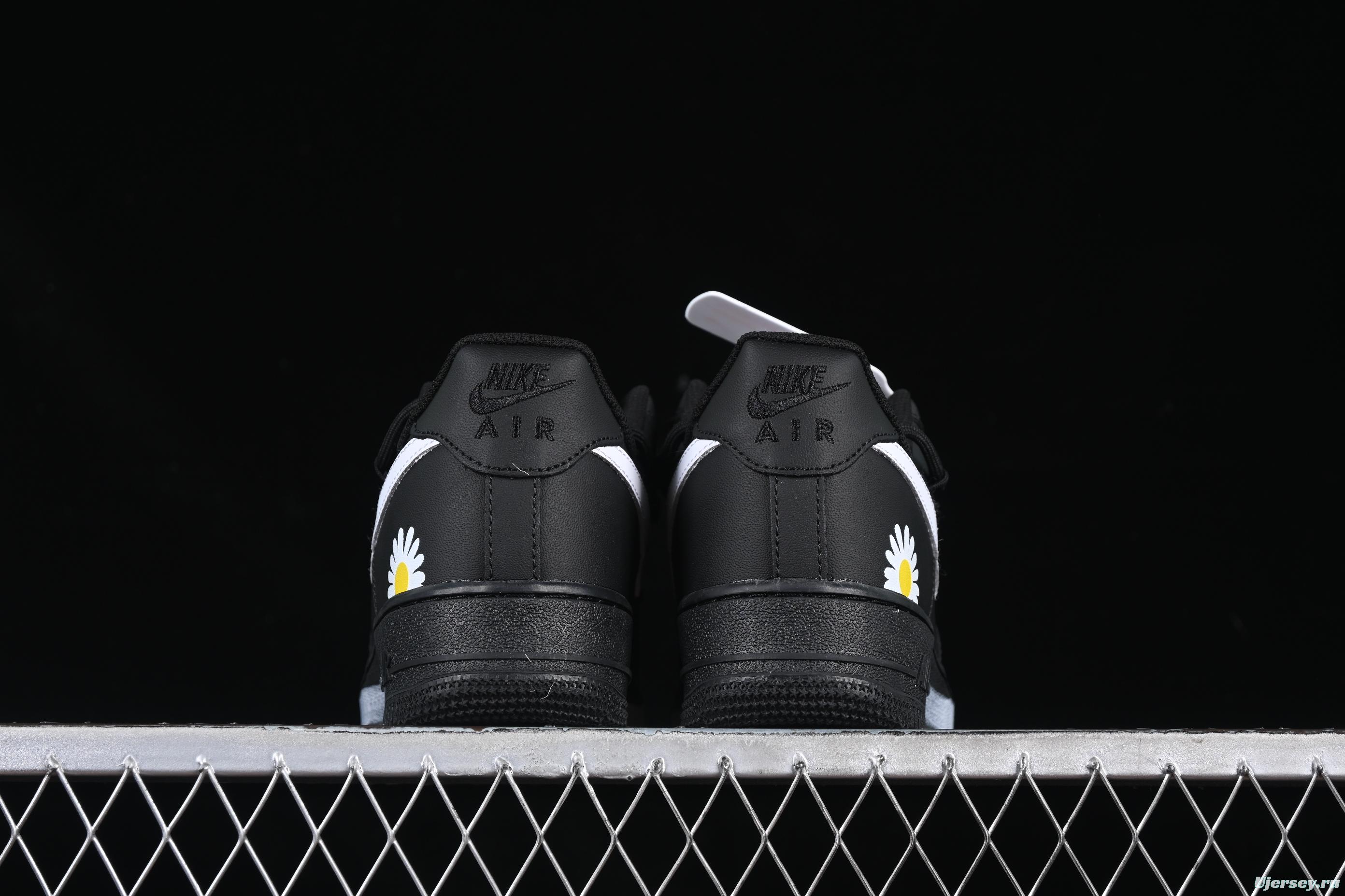 Nike Air Force 1'07 Low Casual Sneakers with 2D Daisy Black White Graffiti Hand-Painted Design - CK0316-063