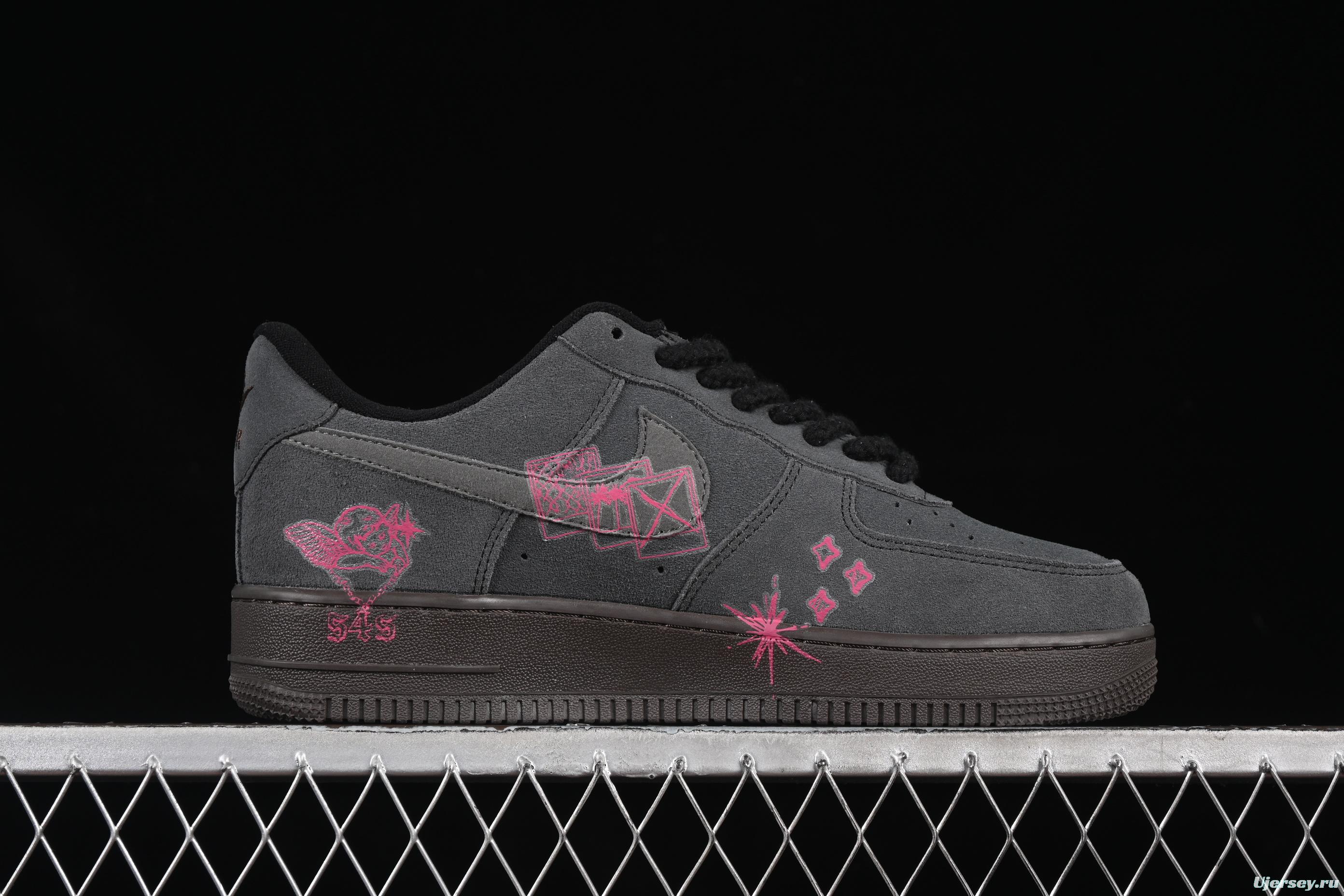 Nike Air Force 1'07 Low "Black Pink" Limited Edition Sneakers with Heart Design - DO6730-010