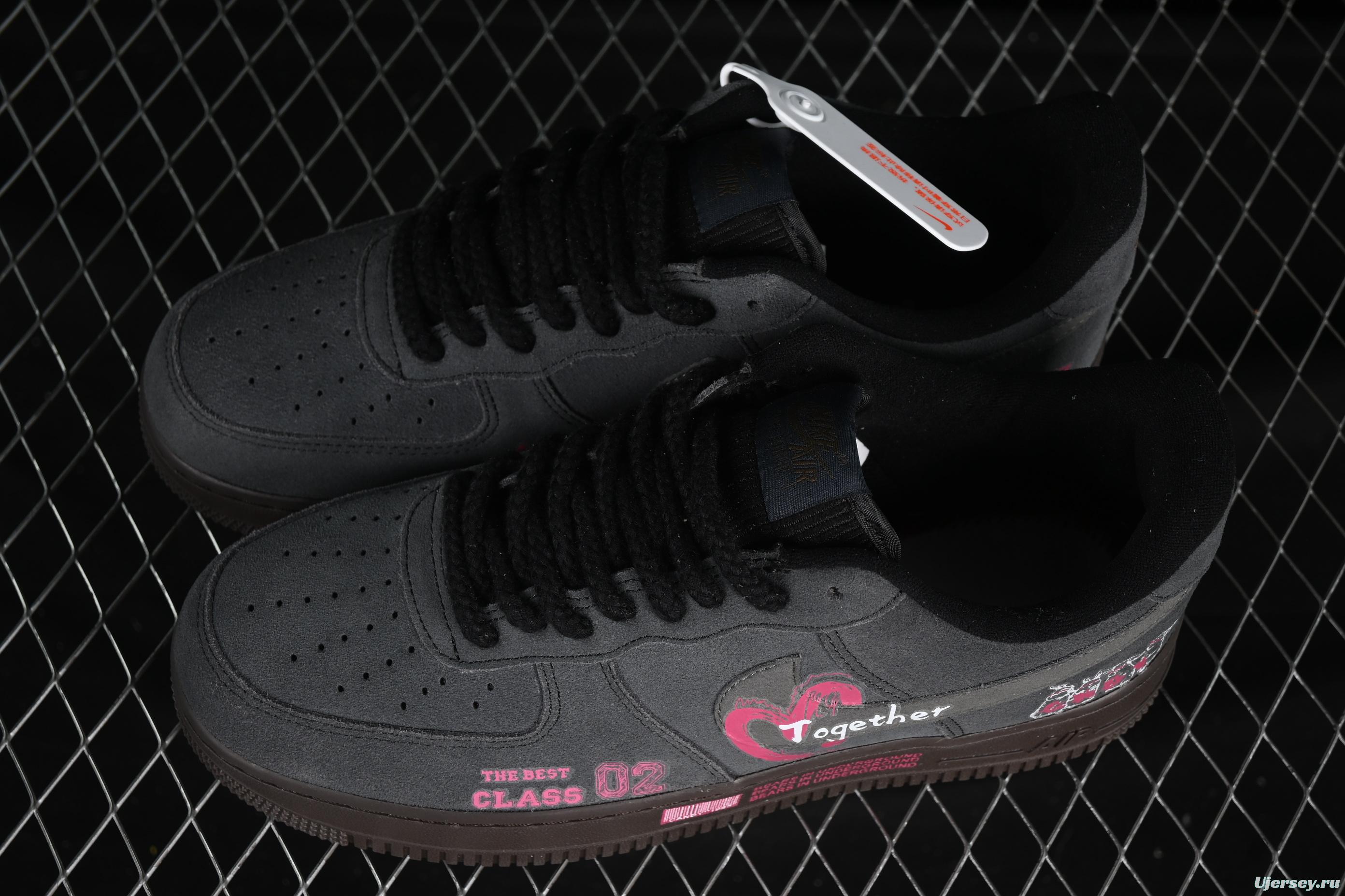 Nike Air Force 1'07 Low "Black Pink" Limited Edition Sneakers with Heart Design - DO6730-010