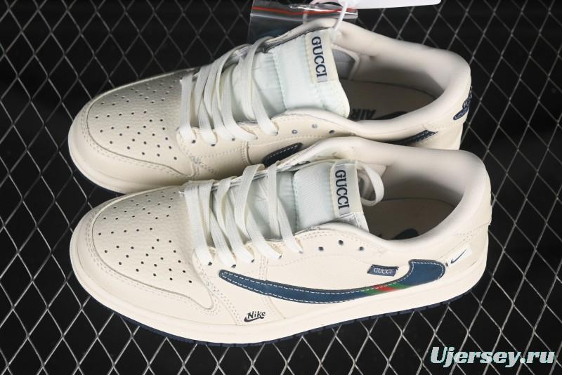 Nike Travis Scott x Fragment Design x Air Jordan 1 Low OG SP AJ1 Gucci Collaboration Green Red Stripe Swoosh Low-top Casual Sneakers - XS2024-027