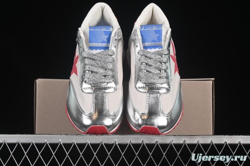 Golden Goose Marathon White Red Silver Comfortable Low-Top Lifestyle Sneakers - H8D4