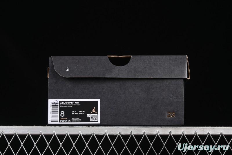 Nike Air Jordan 1 Mid AJ1 Black Red Mid-Top Casual Sneakers - DQ8426-067